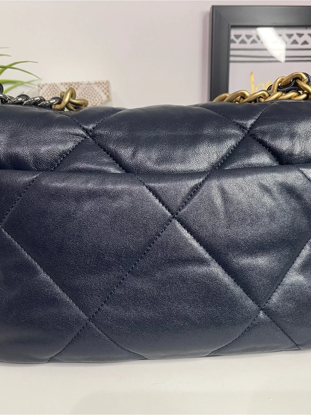 CHANEL 19 Small Quilted Shoulder Bag in Navy